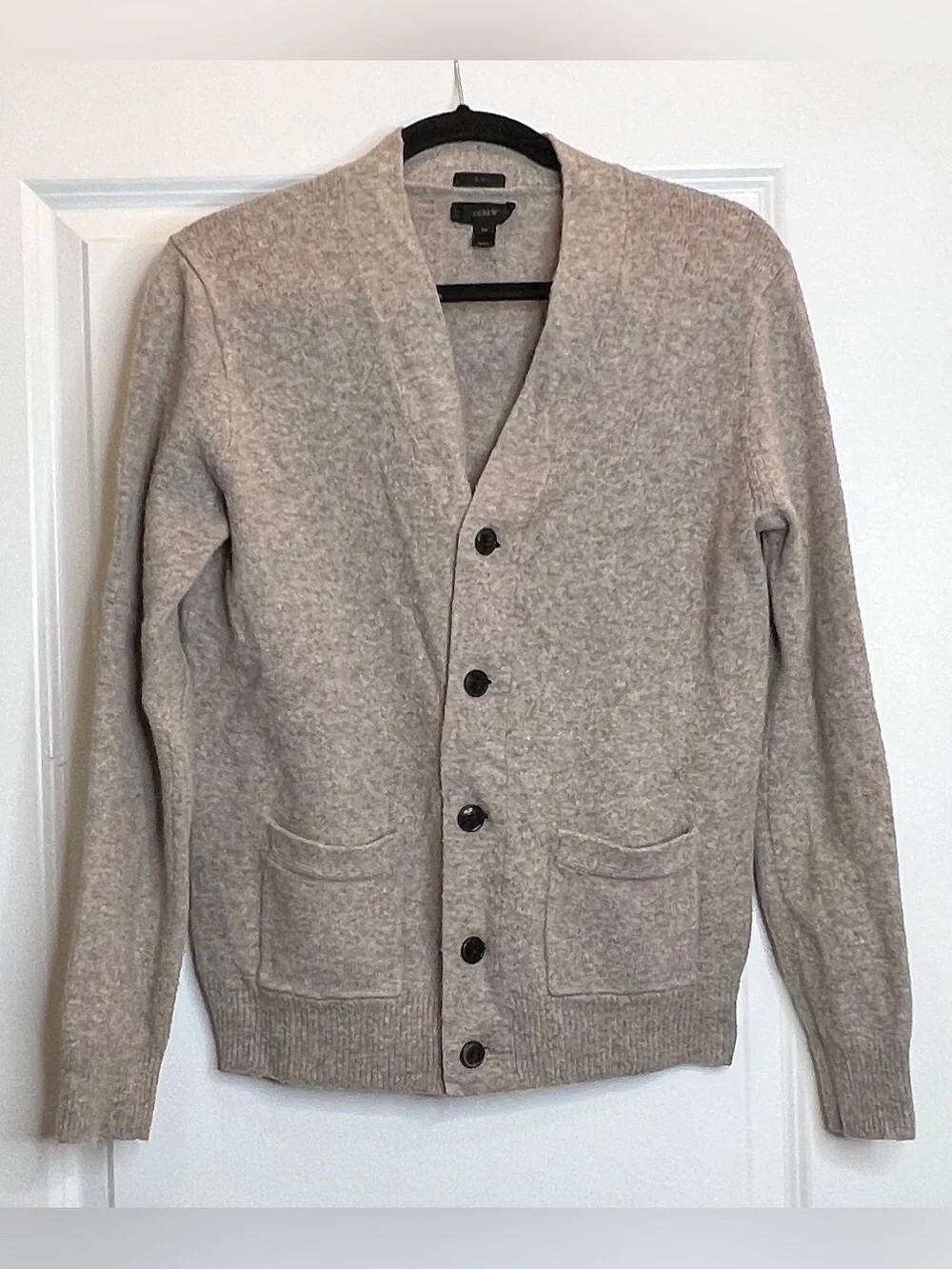 J. Crew Slim Fit Merino Wool Alpaca Cardigan Sweater Medium Tan Elbow Patches